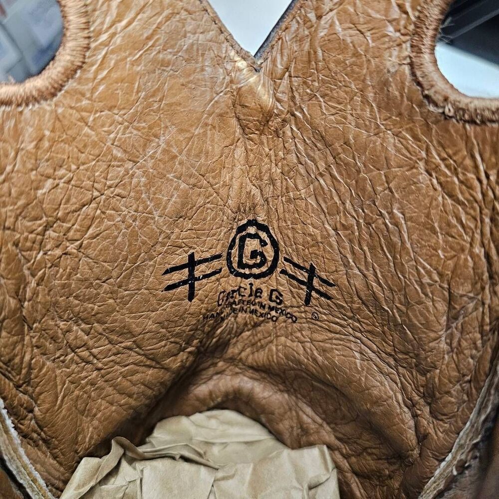 Circle G Womens Cutout Embroidery Cognac Brown Square Toe Boots  Made in Mexico - Picture 12 of 14